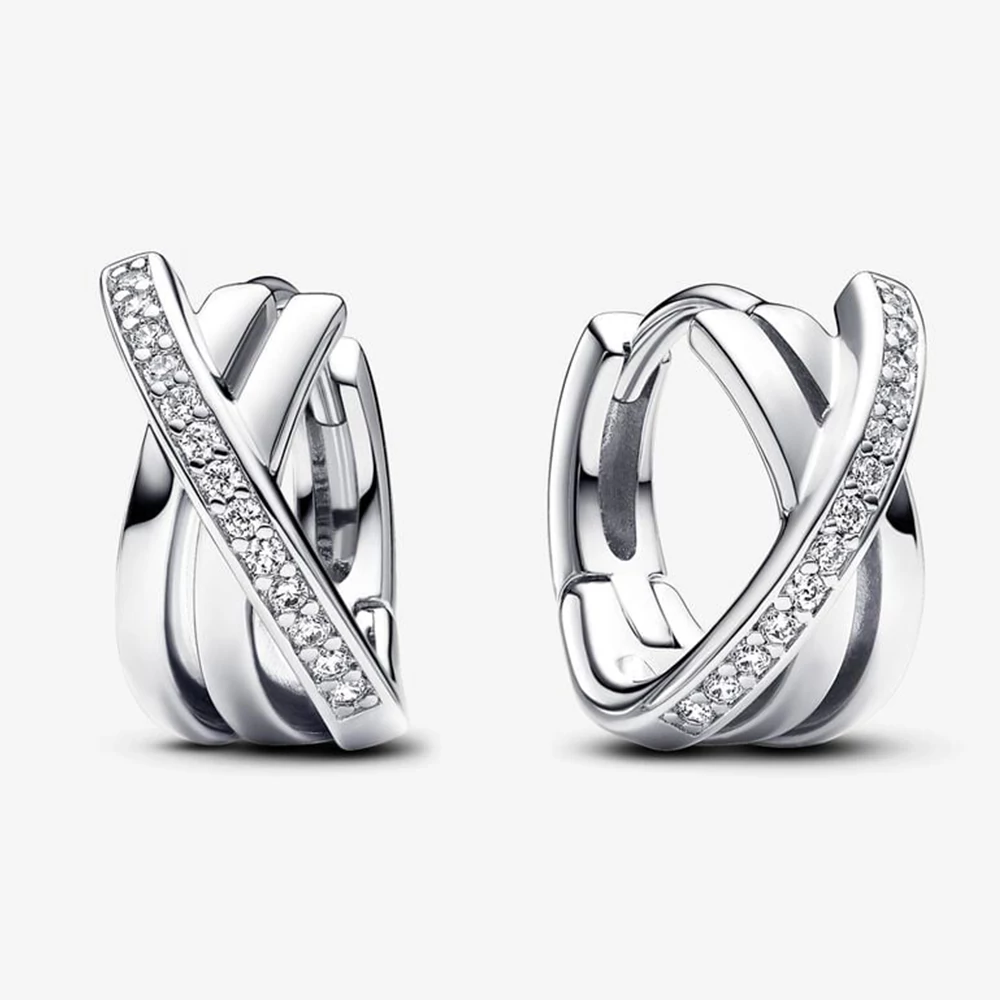 Pandora keresztezett ezüst pavé karika fülbevaló - 293150C01