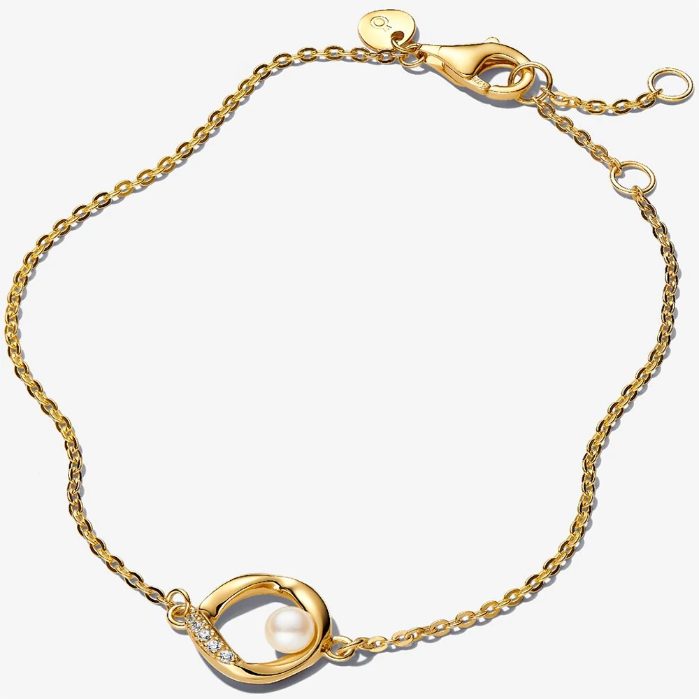 Pandora arany organikus formájú pavé kör & tenyésztett gyöngy karkötő - 563830C01-16