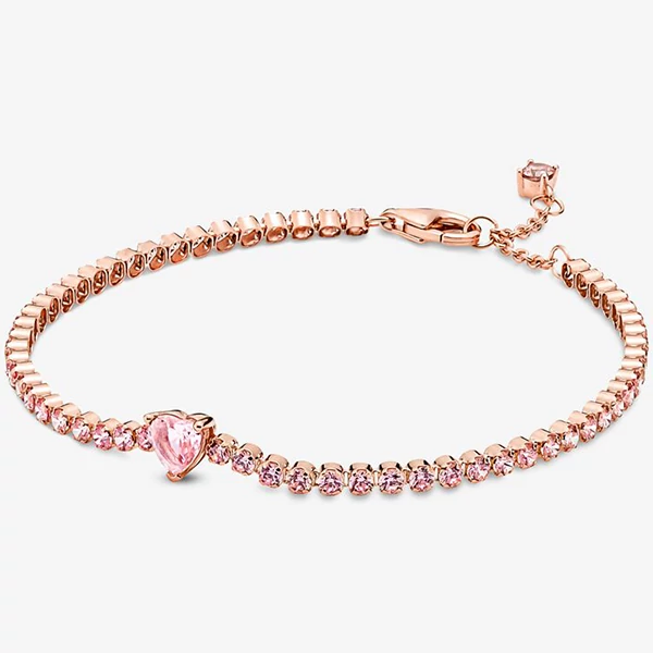 Pandora szikrázó rózsaszín szív teniszkarkötő - 580041C01-16