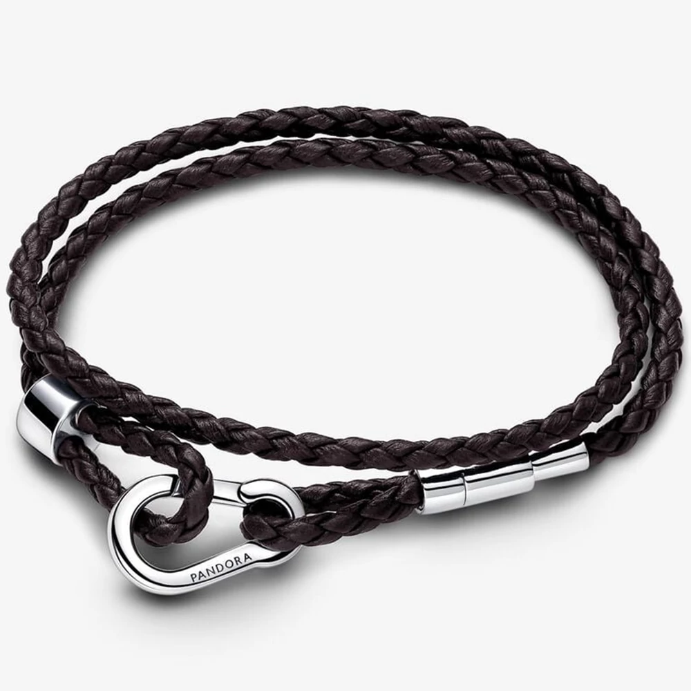Pandora barna dupla fonott bőr karkötő - 593338C01-D2