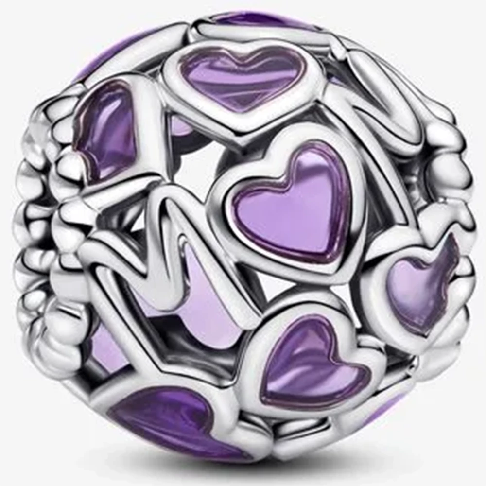 Pandora áttört lila szívek és anya charm - 793772C01