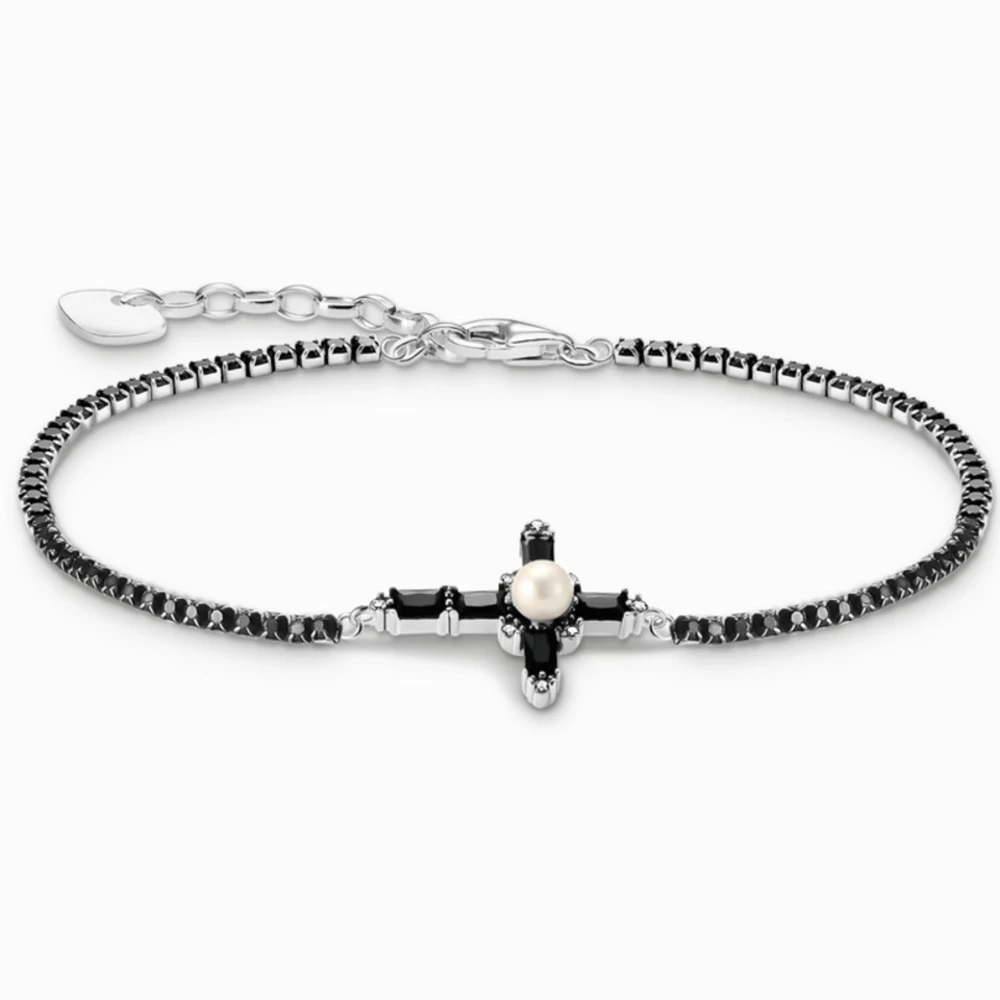Thomas Sabo ezüst karkötő fekete cirkónia kereszttel - A2173-167-11-L19V