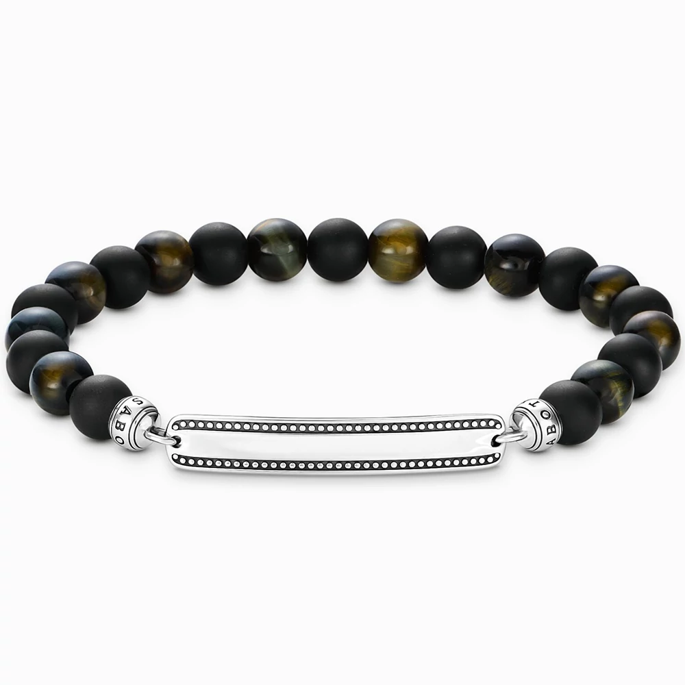 Thomas Sabo obszidián és tigrisszem gyöngyös unisex karkötő - A2180-806-11-L17