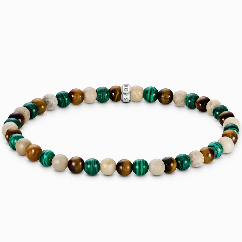 Thomas Sabo 5 mm barna és zöld gyöngyös unisex karkötő - A2183-468-7-L17