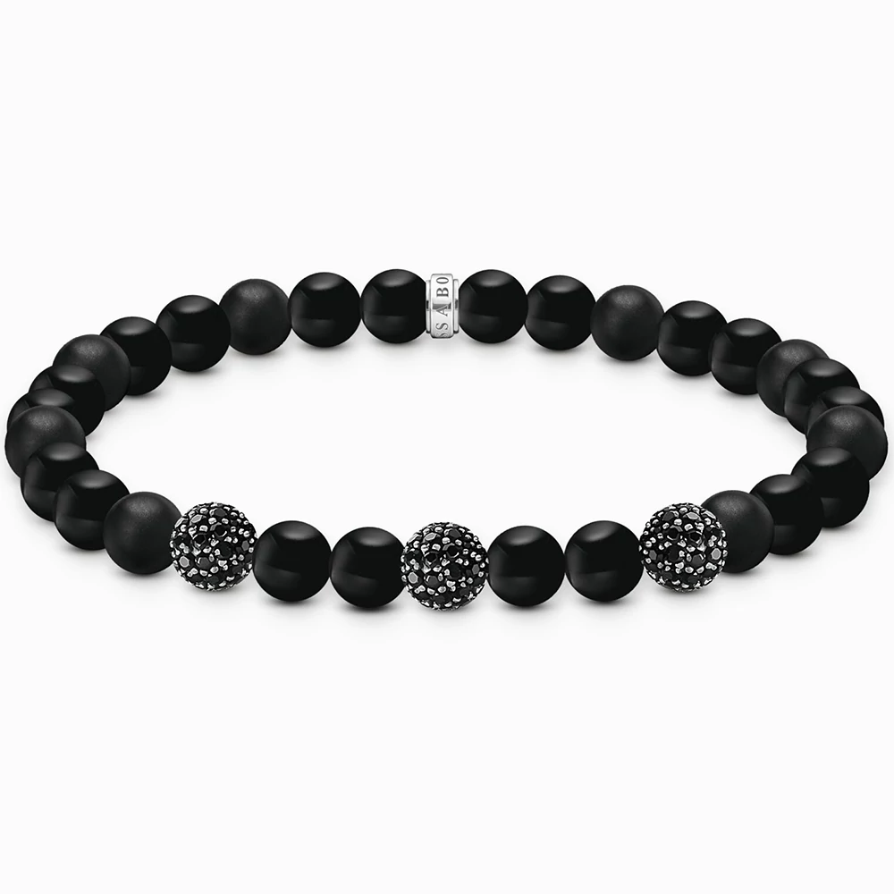 Thomas Sabo fekete obszidián és cirkónia gyöngyös unisex karkötő - A2195-705-11-L21