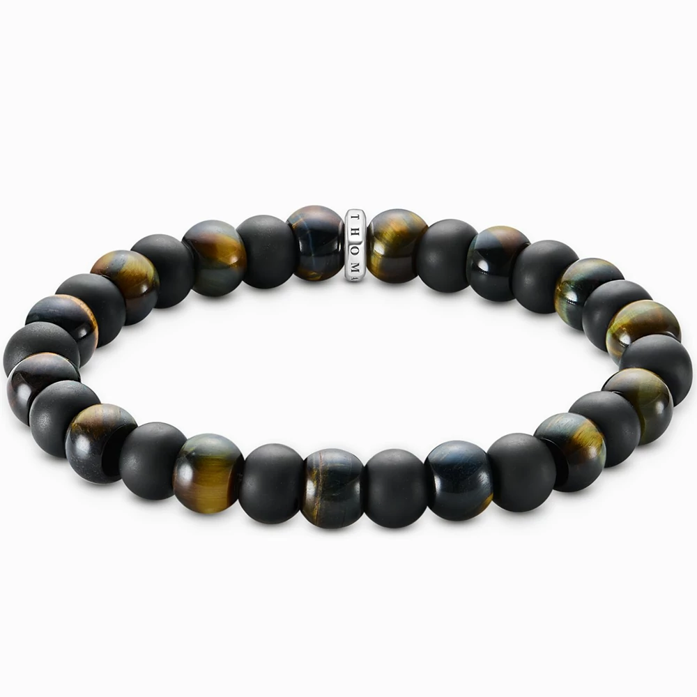 Thomas Sabo 9 mm obszidián, tigrisszem gyöngyös férfi karkötő - A2196-806-11-L17