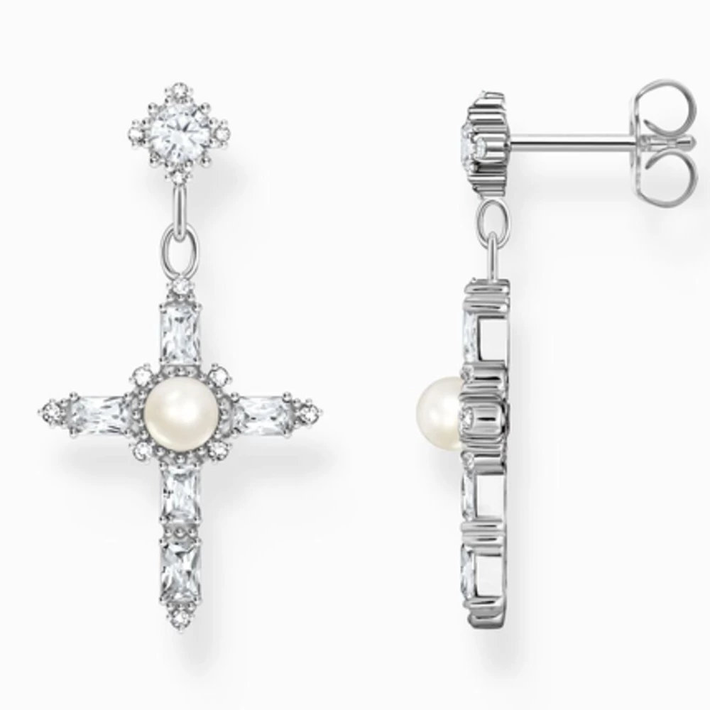 Thomas Sabo ezüst fülbevaló fehér cirkónia kereszttel - H2312-167-14