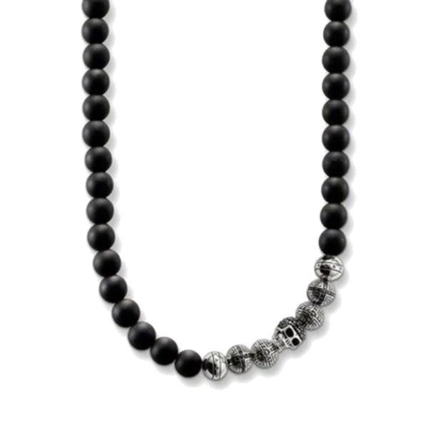 Thomas Sabo obszidián gyöngyös férfi nyaklánc koponyával és kereszttel - KE1100-159-11-L70