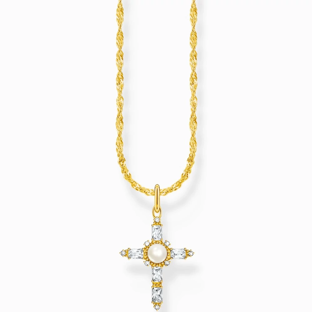 Thomas Sabo aranyozott nyaklánc fehér cirkónia kereszt medállal - KE2296-445-14-L45V