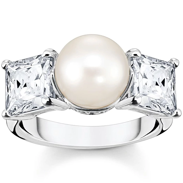 Thomas Sabo gyöngyös gyűrű fehér kővel  - TR2408-167-14-58